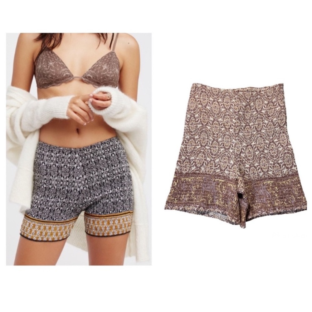 FREE PEOPLE Printed Smocked Scrunch Bike Shorts Size S